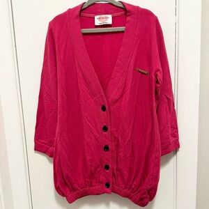 Twinset Girl Pink Long Granny Cardigan 4 Made in Italy Gold Charm Twin-Set Logo